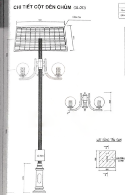 Bộ đèn công viên sử dụng điện năng lượng mặt trời 3-4 bóng LED 10-20w mã ZCV-20S-3